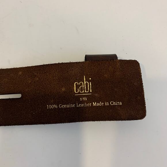 Brown Wide Leather Belt S/M Cabi Classic Dark Brass Metal Adjustable Hip Waist - Picture 3 of 4